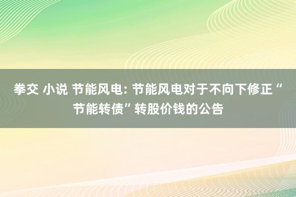 拳交 小说 节能风电: 节能风电对于不向下修正“节能转债”转股价钱的公告