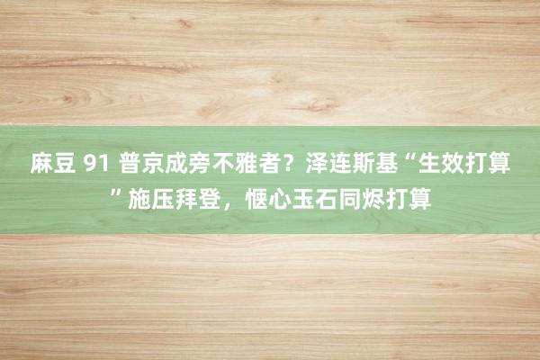 麻豆 91 普京成旁不雅者？泽连斯基“生效打算”施压拜登，惬心玉石同烬打算