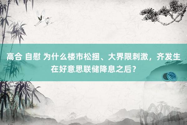 高合 自慰 为什么楼市松捆、大界限刺激，齐发生在好意思联储降息之后？