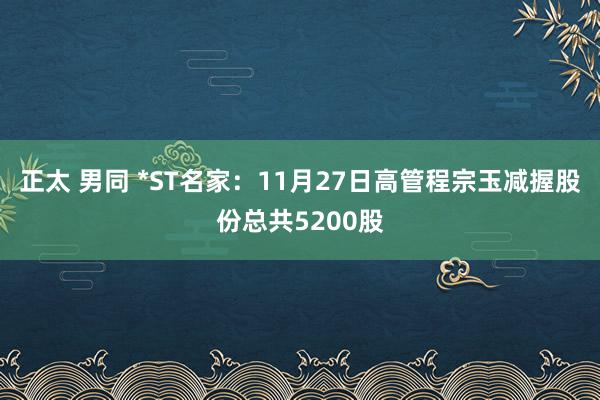 正太 男同 *ST名家：11月27日高管程宗玉减握股份总共5200股