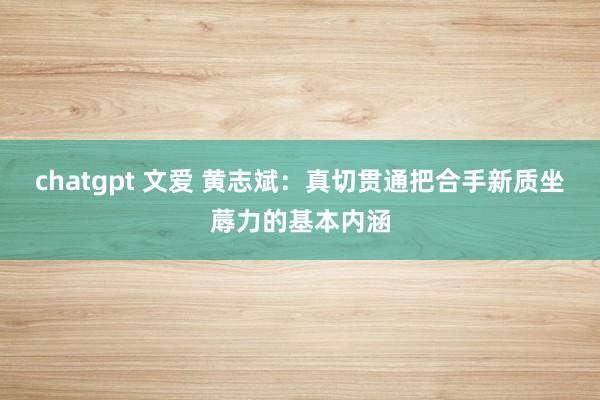 chatgpt 文爱 黄志斌：真切贯通把合手新质坐蓐力的基本内涵