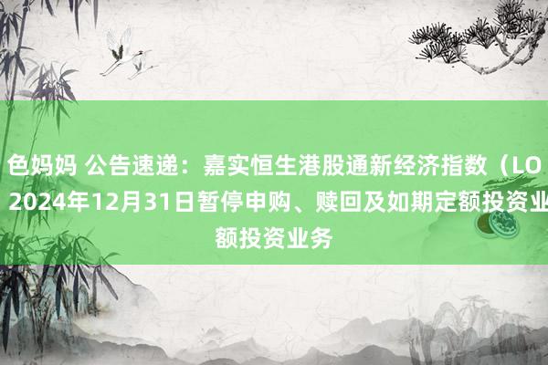 色妈妈 公告速递：嘉实恒生港股通新经济指数（LOF）2024年12月31日暂停申购、赎回及如期定额投资业务