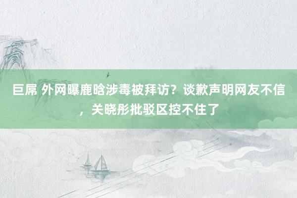 巨屌 外网曝鹿晗涉毒被拜访？谈歉声明网友不信，关晓彤批驳区控不住了